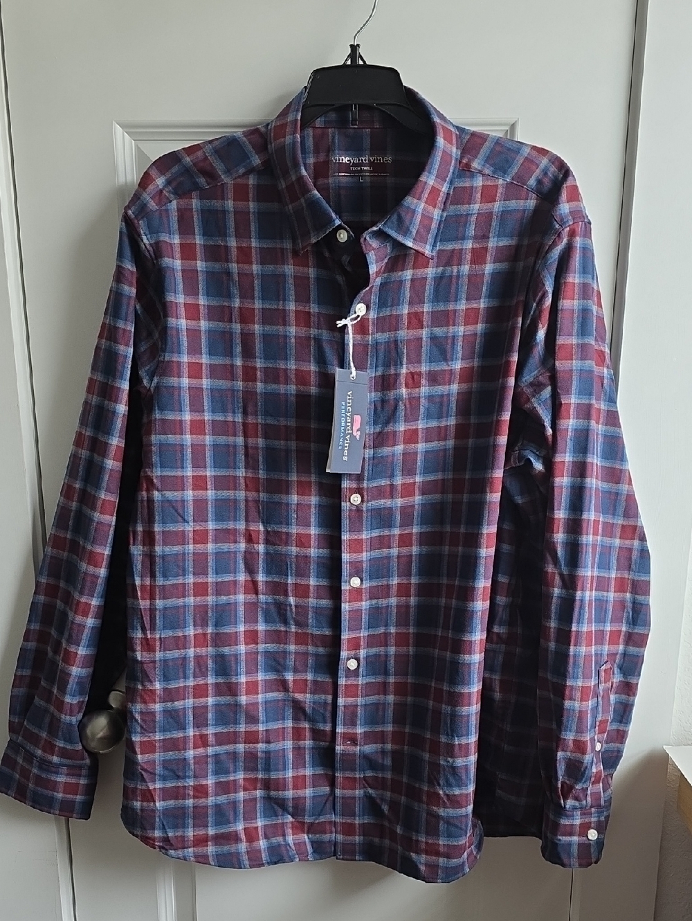 Vineyard Vines Jethrop Plaid Tech Twill Red & Blue Button-Up Shirt Large G062